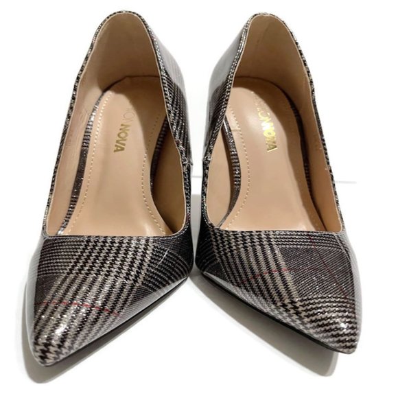 Grey Silver Black & Red Plaid Pointed Toe Pump by Fashion Nova - Picture 2 of 7